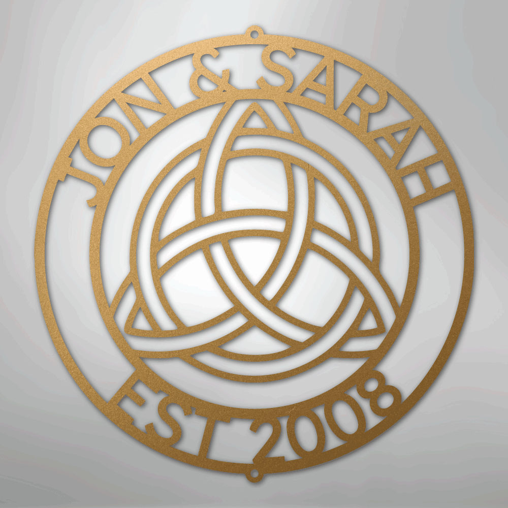 Custom Metal Wall Art - Personalized Celtic Knot Circle Monogram Sign Gold