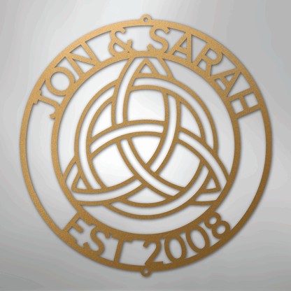 Custom Metal Wall Art - Personalized Celtic Knot Circle Monogram Sign Gold