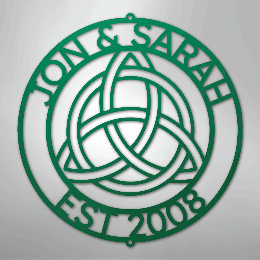 Custom Metal Wall Art - Personalized Celtic Knot Circle Monogram Sign Green