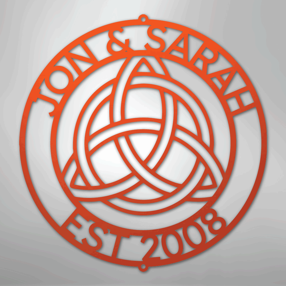Custom Metal Wall Art - Personalized Celtic Knot Circle Monogram Sign Orange