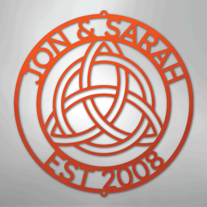 Custom Metal Wall Art - Personalized Celtic Knot Circle Monogram Sign Orange