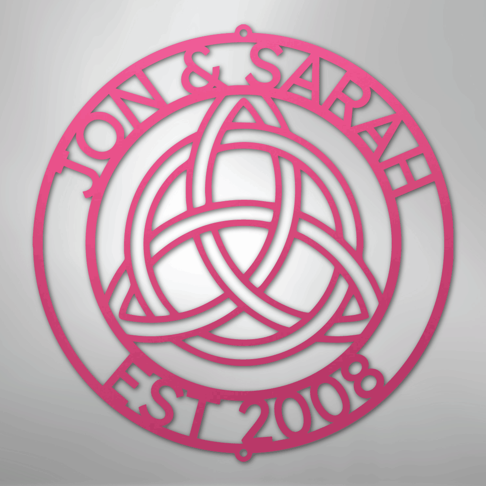 Custom Metal Wall Art - Personalized Celtic Knot Circle Monogram Sign Pink