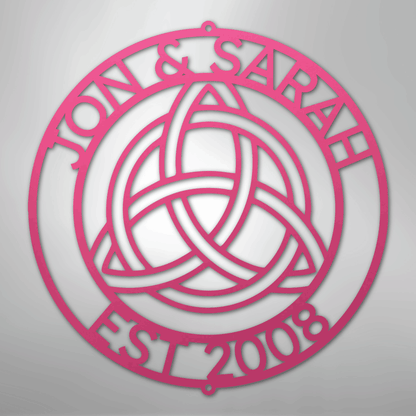 Custom Metal Wall Art - Personalized Celtic Knot Circle Monogram Sign Pink