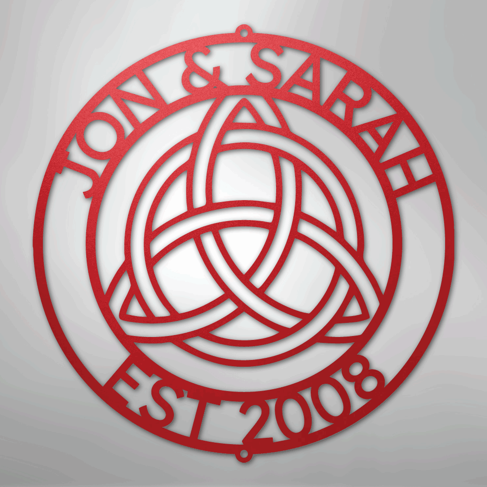 Custom Metal Wall Art - Personalized Celtic Knot Circle Monogram Sign Red