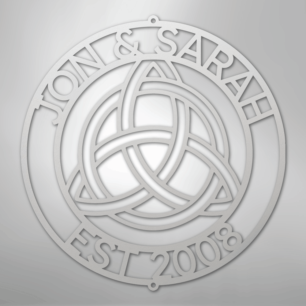 Custom Metal Wall Art - Personalized Celtic Knot Circle Monogram Sign White