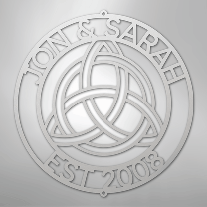 Custom Metal Wall Art - Personalized Celtic Knot Circle Monogram Sign White