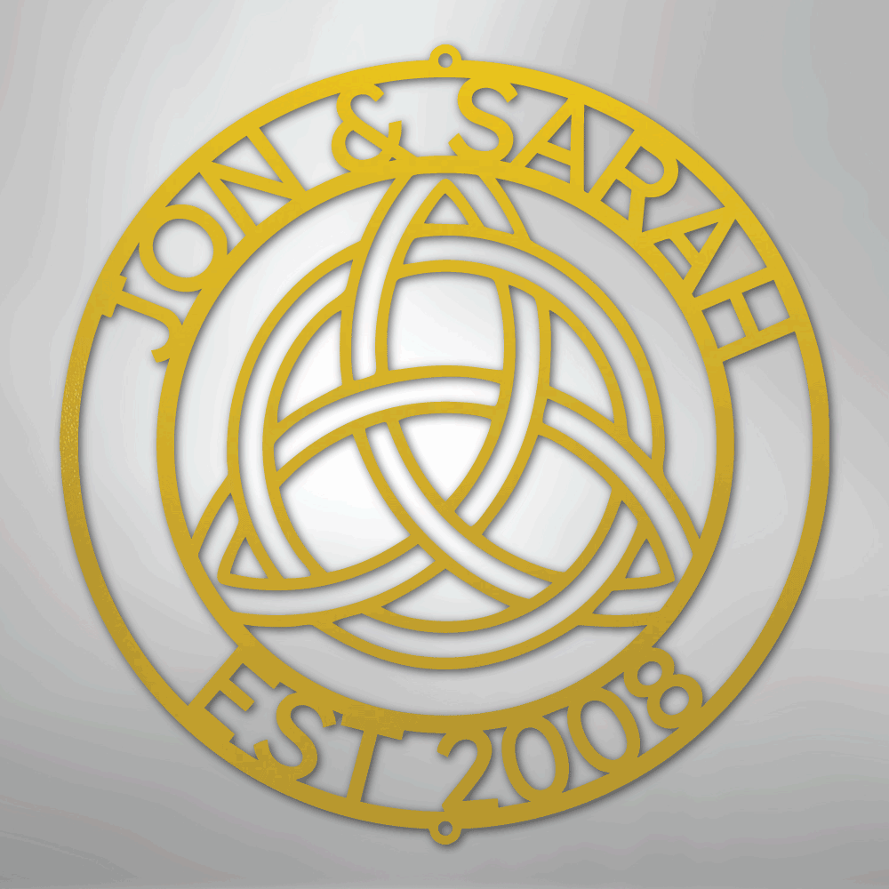 Custom Metal Wall Art - Personalized Celtic Knot Circle Monogram Sign Yellow