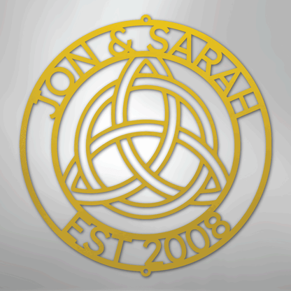 Custom Metal Wall Art - Personalized Celtic Knot Circle Monogram Sign Yellow