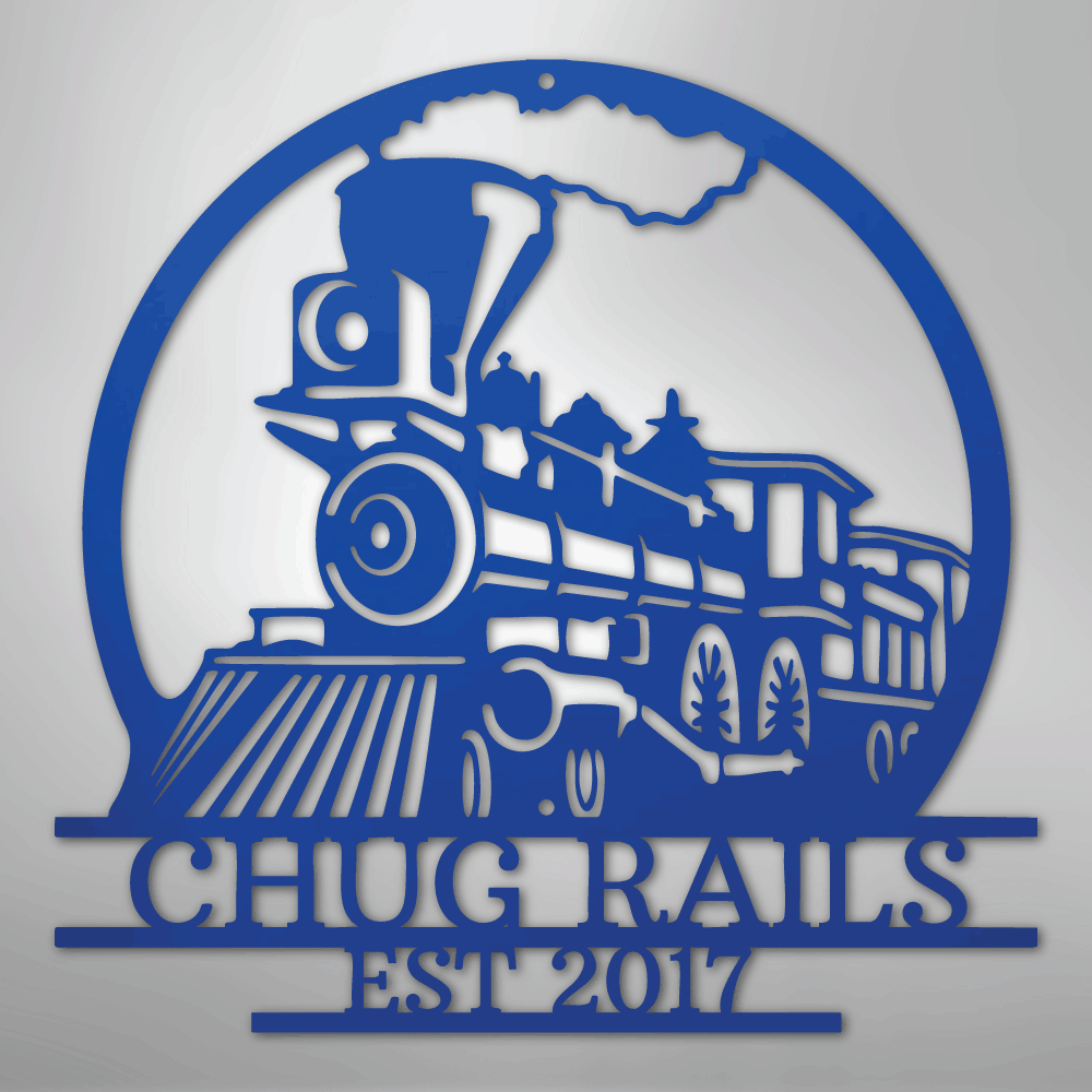 Custom Metal Wall Art - Personalized Steam Train Name Sign Blue