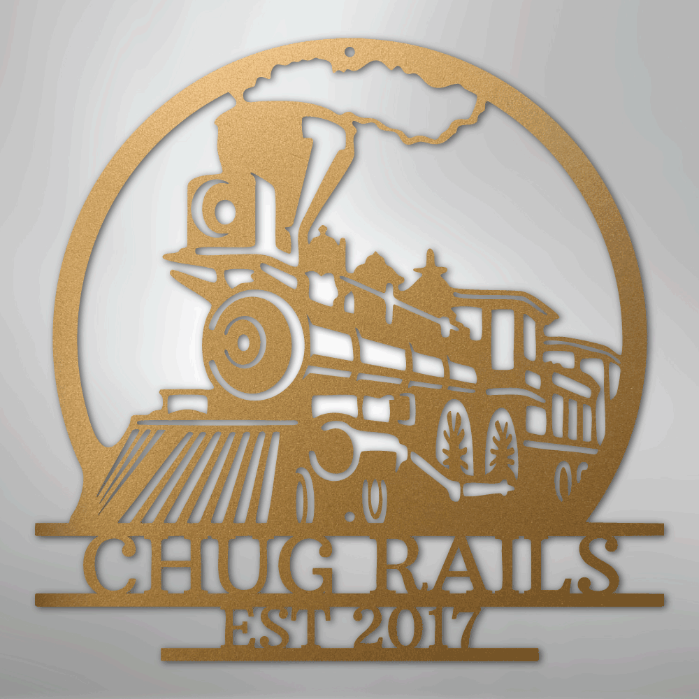 Custom Metal Wall Art - Personalized Steam Train Name Sign Gold