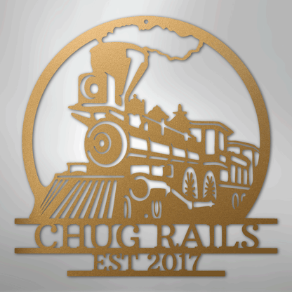 Custom Metal Wall Art - Personalized Steam Train Name Sign Gold