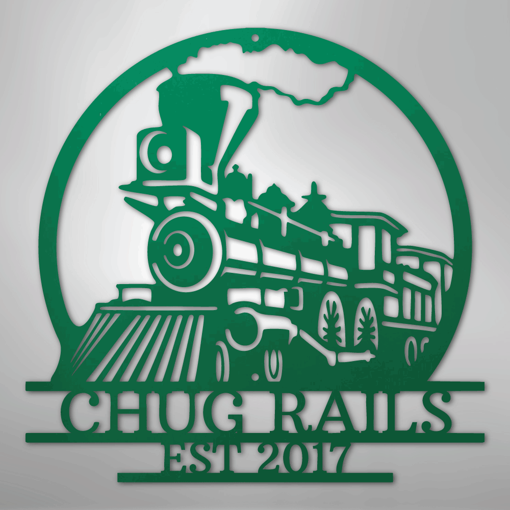 Custom Metal Wall Art - Personalized Steam Train Name Sign Green