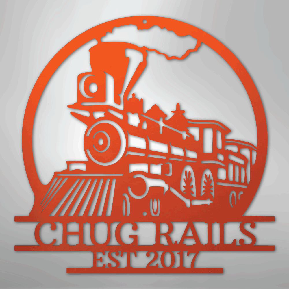 Custom Metal Wall Art - Personalized Steam Train Name Sign Orange