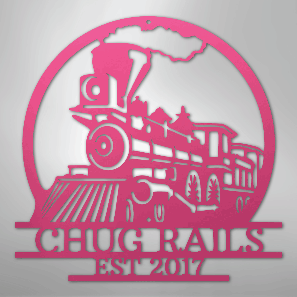 Custom Metal Wall Art - Personalized Steam Train Name Sign Pink
