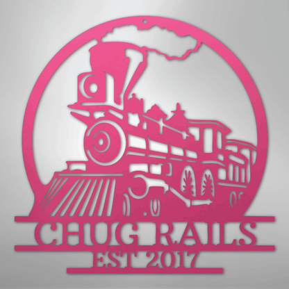 Custom Metal Wall Art - Personalized Steam Train Name Sign Pink