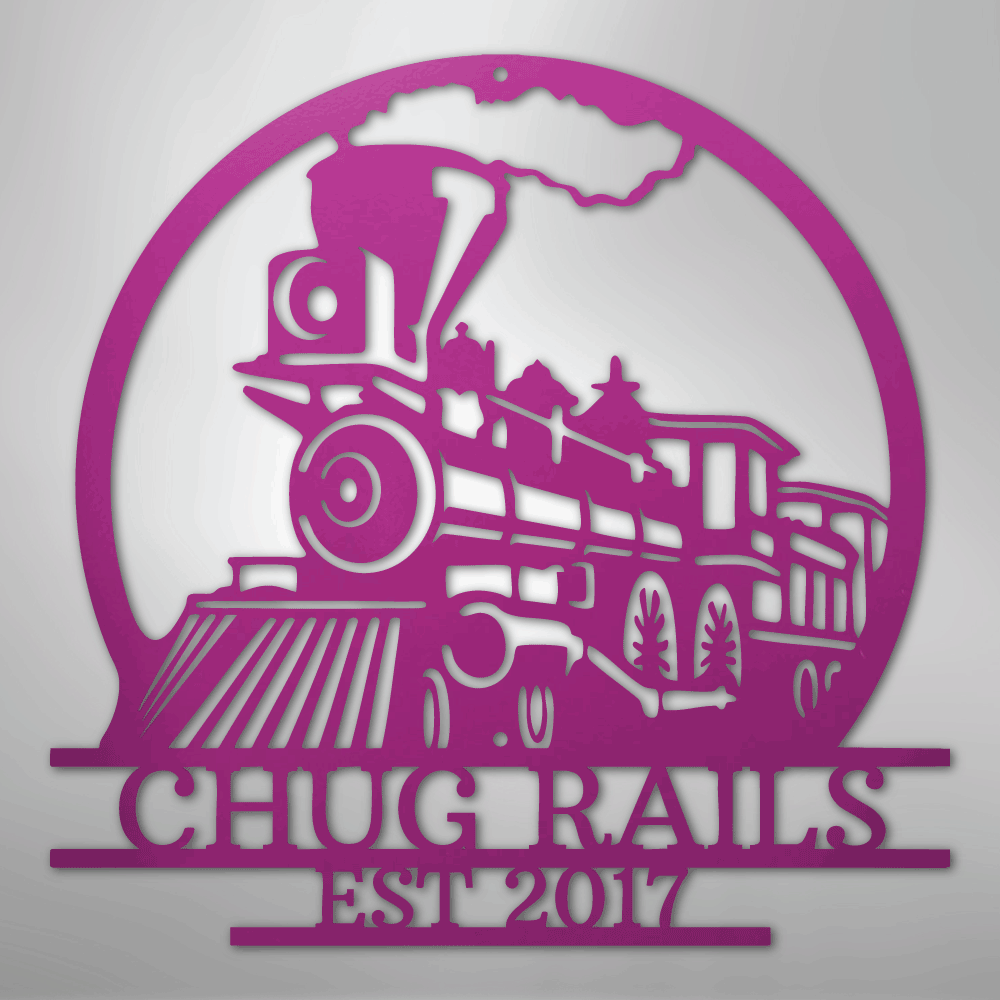 Custom Metal Wall Art - Personalized Steam Train Name Sign Purple