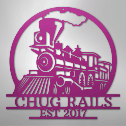 Custom Metal Wall Art - Personalized Steam Train Name Sign Purple