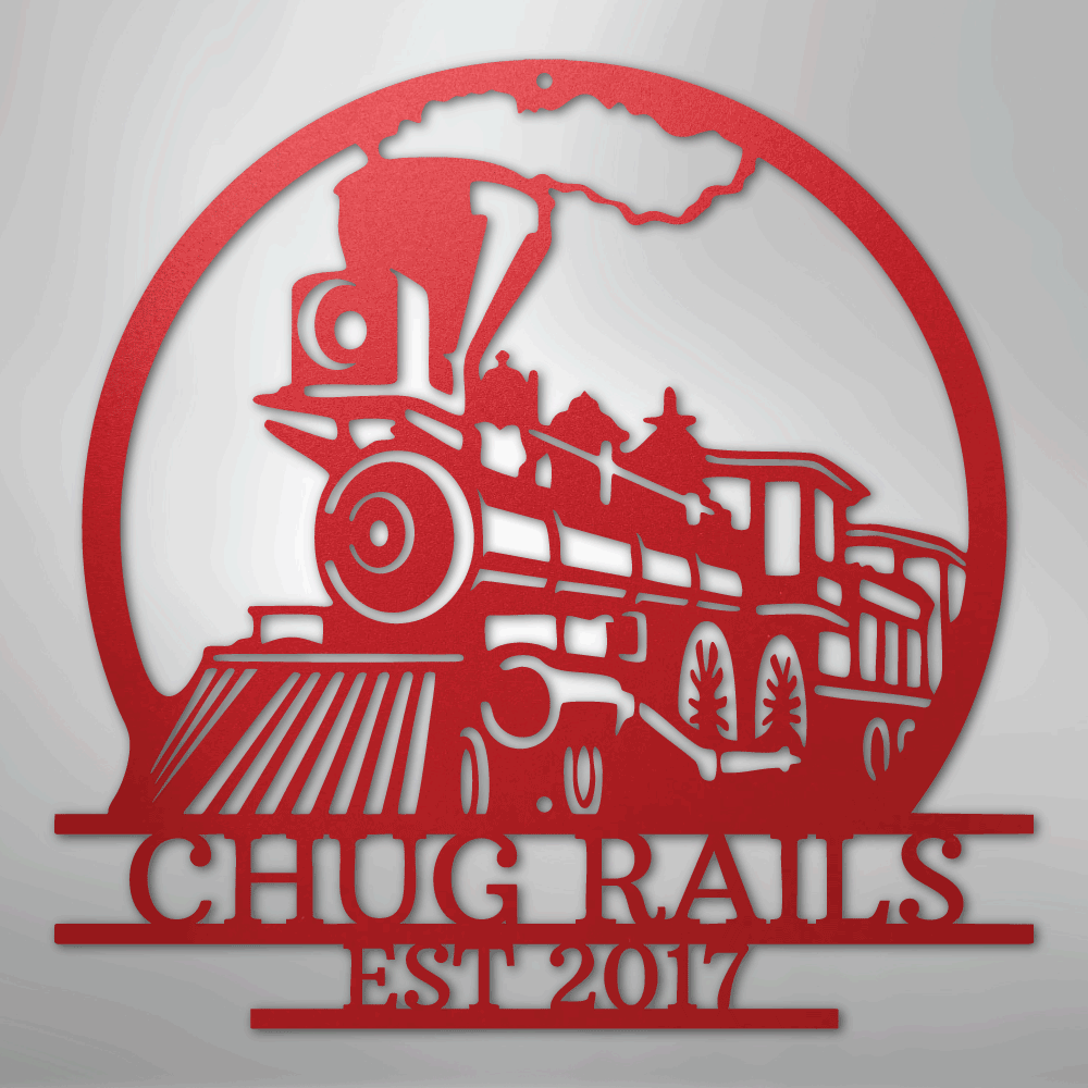 Custom Metal Wall Art - Personalized Steam Train Name Sign Red