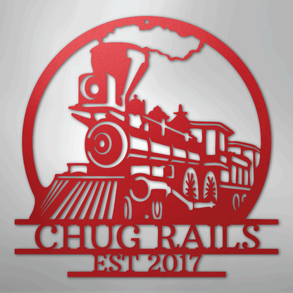 Custom Metal Wall Art - Personalized Steam Train Name Sign Red