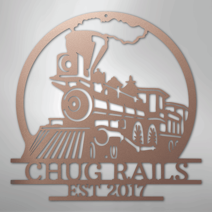 Custom Metal Wall Art - Personalized Steam Train Name Sign Rose