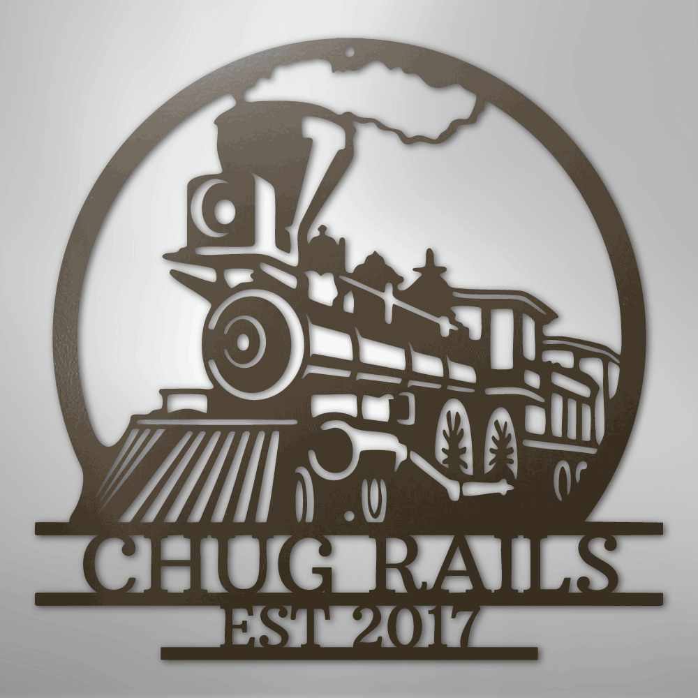 Custom Metal Wall Art - Personalized Steam Train Name Sign Stone
