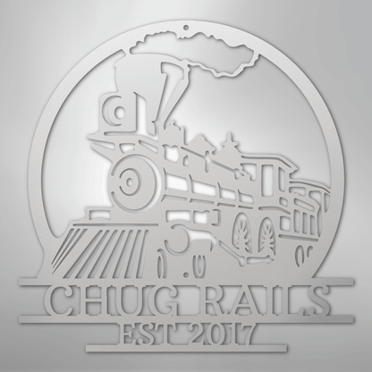 Custom Metal Wall Art - Personalized Steam Train Name Sign White