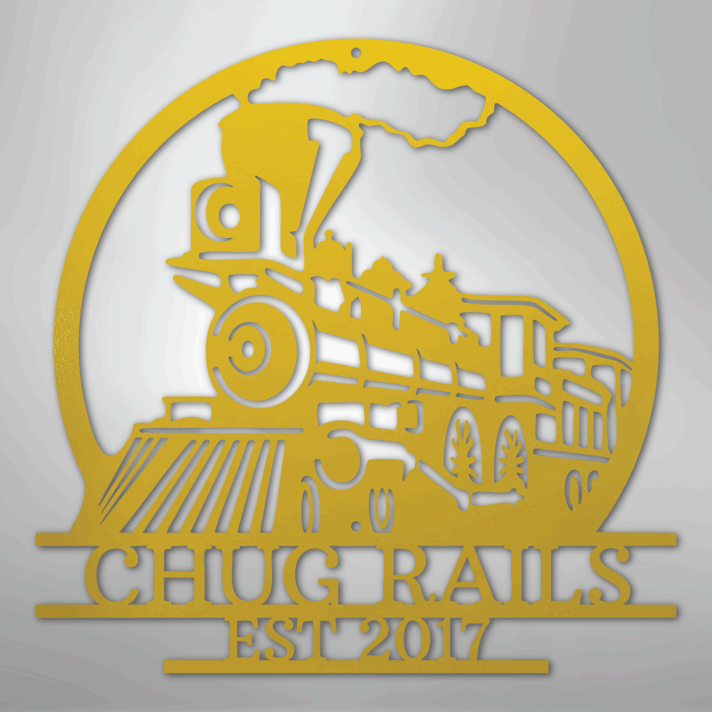 Custom Metal Wall Art - Personalized Steam Train Name Sign Yellow