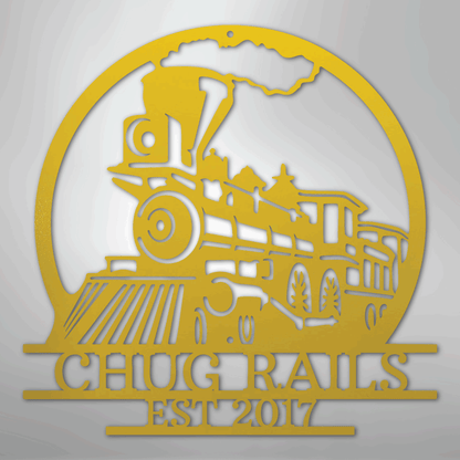 Custom Metal Wall Art - Personalized Steam Train Name Sign Yellow