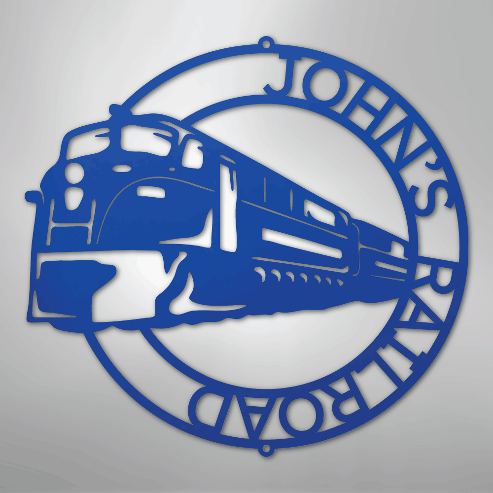 Custom Metal Wall Art - Personalized Modern Train Sign Blue