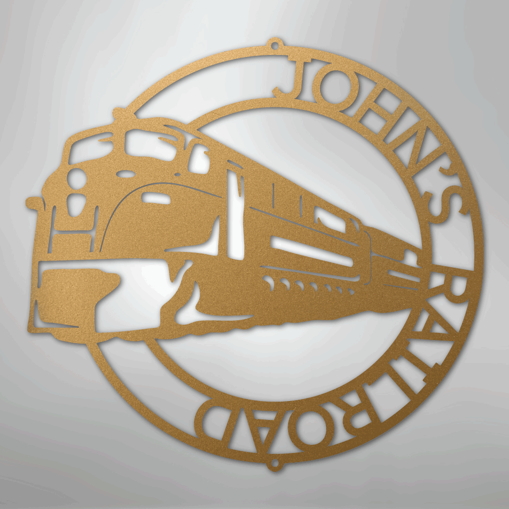 Custom Metal Wall Art - Personalized Modern Train Sign Gold