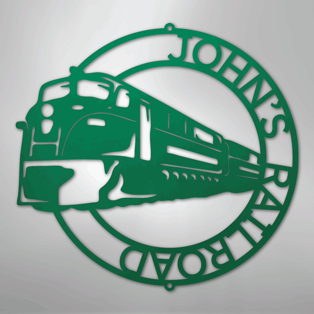 Custom Metal Wall Art - Personalized Modern Train Sign Green