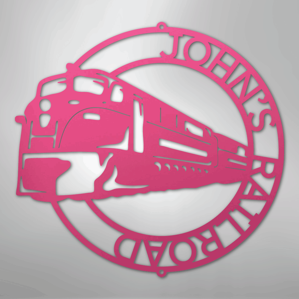 Custom Metal Wall Art - Personalized Modern Train Sign Pink