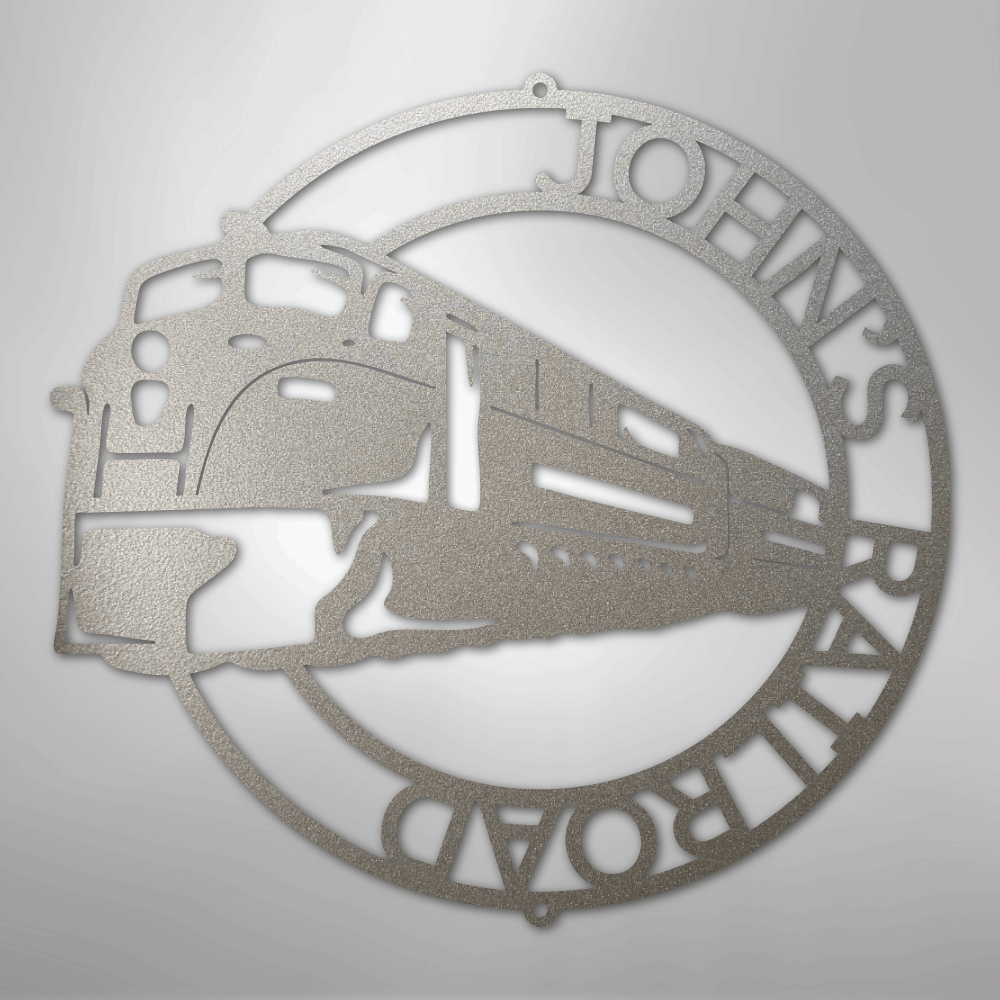 Custom Metal Wall Art - Personalized Modern Train Sign Silver