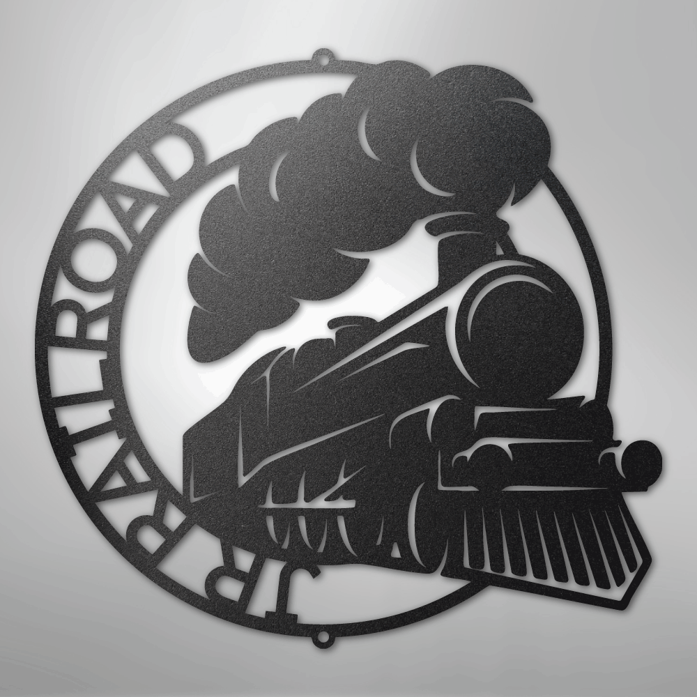 Custom Metal Wall Art - Personalized Railroad Circle Monogram Sign Black