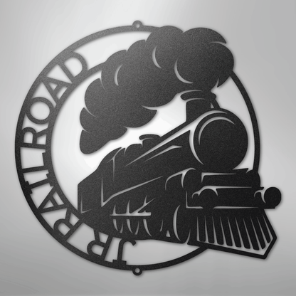 Custom Metal Wall Art - Personalized Railroad Circle Monogram Sign Black