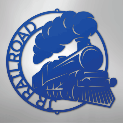 Custom Metal Wall Art - Personalized Railroad Circle Monogram Sign Blue