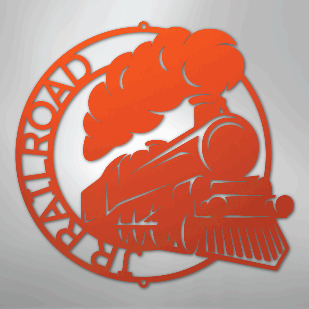 Custom Metal Wall Art - Personalized Railroad Circle Monogram Sign Orange