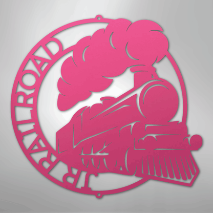 Custom Metal Wall Art - Personalized Railroad Circle Monogram Sign Pink