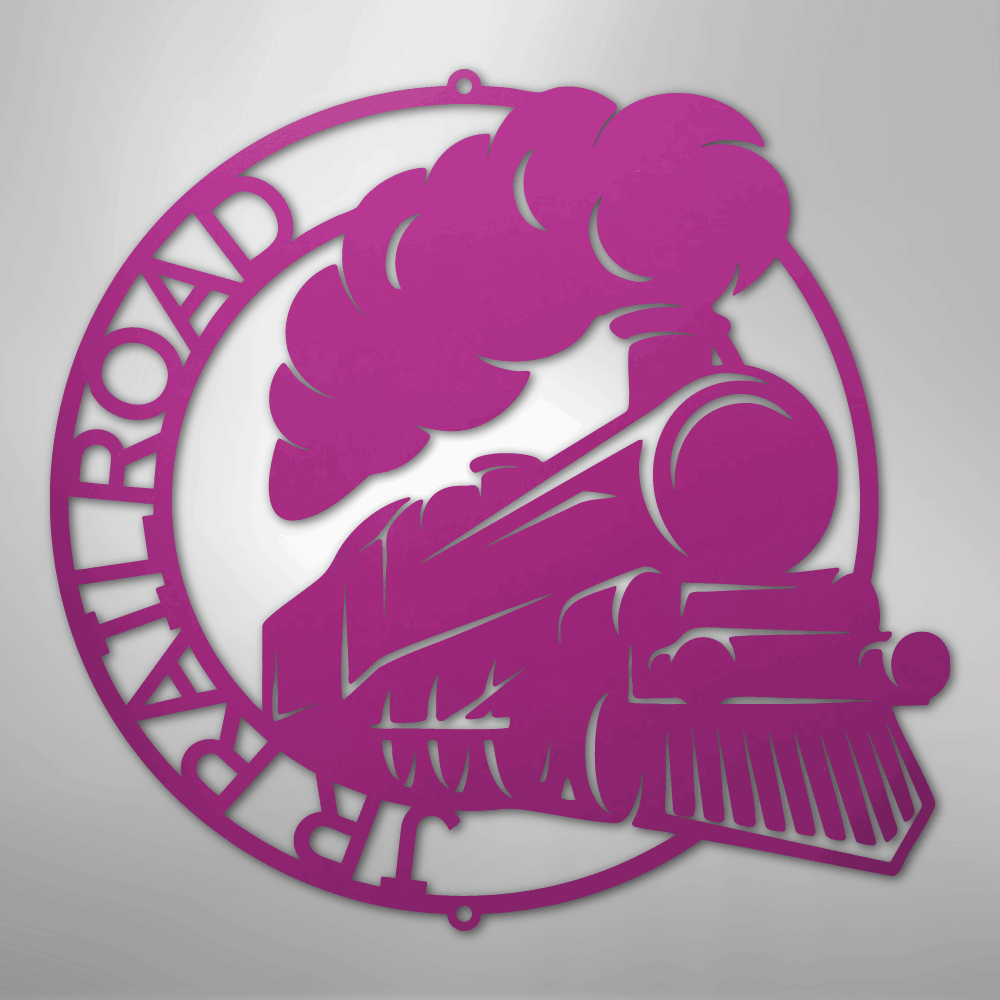 Custom Metal Wall Art - Personalized Railroad Circle Monogram Sign Purple