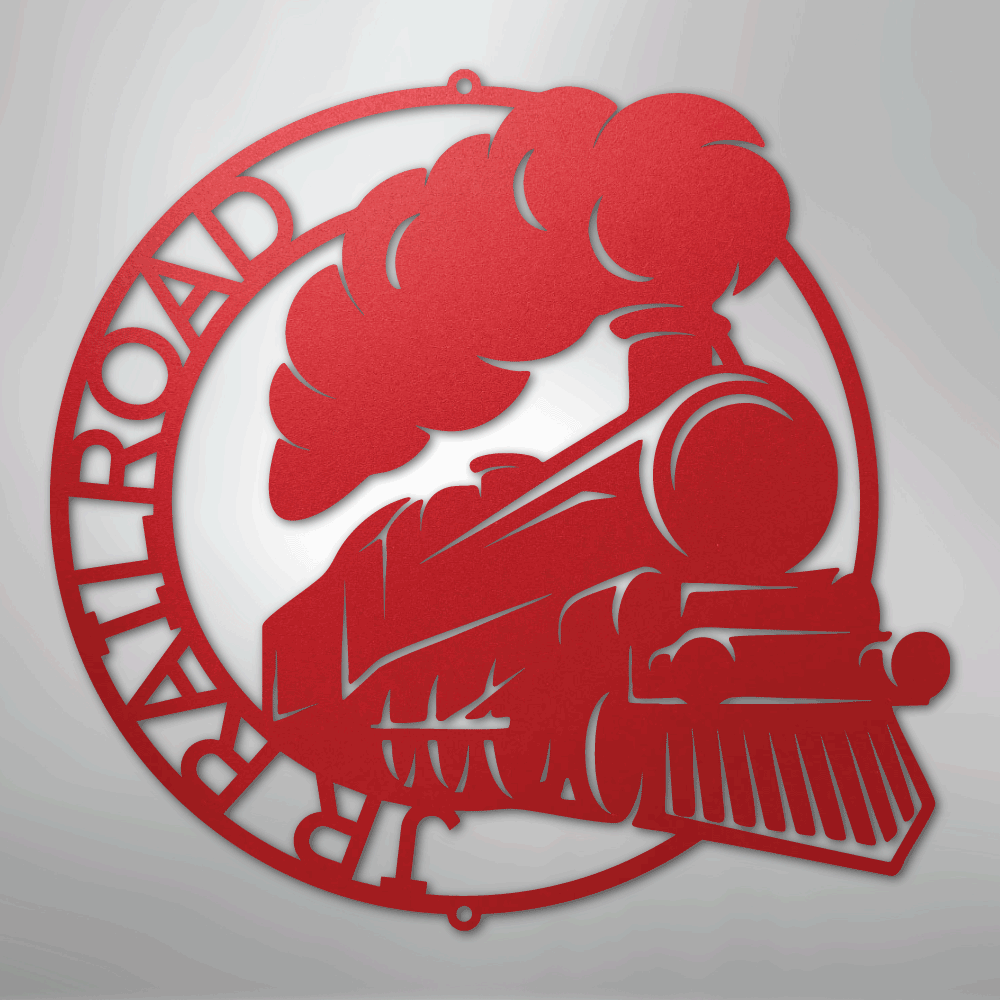 Custom Metal Wall Art - Personalized Railroad Circle Monogram Sign Red