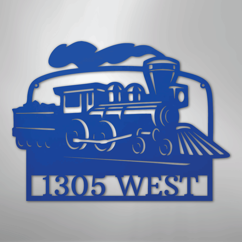 Custom Metal Wall Art - Personalized Coal Train Monogram Sign Blue