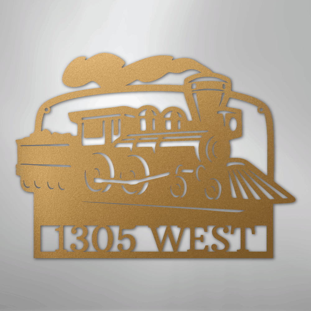 Custom Metal Wall Art - Personalized Coal Train Monogram Sign Gold