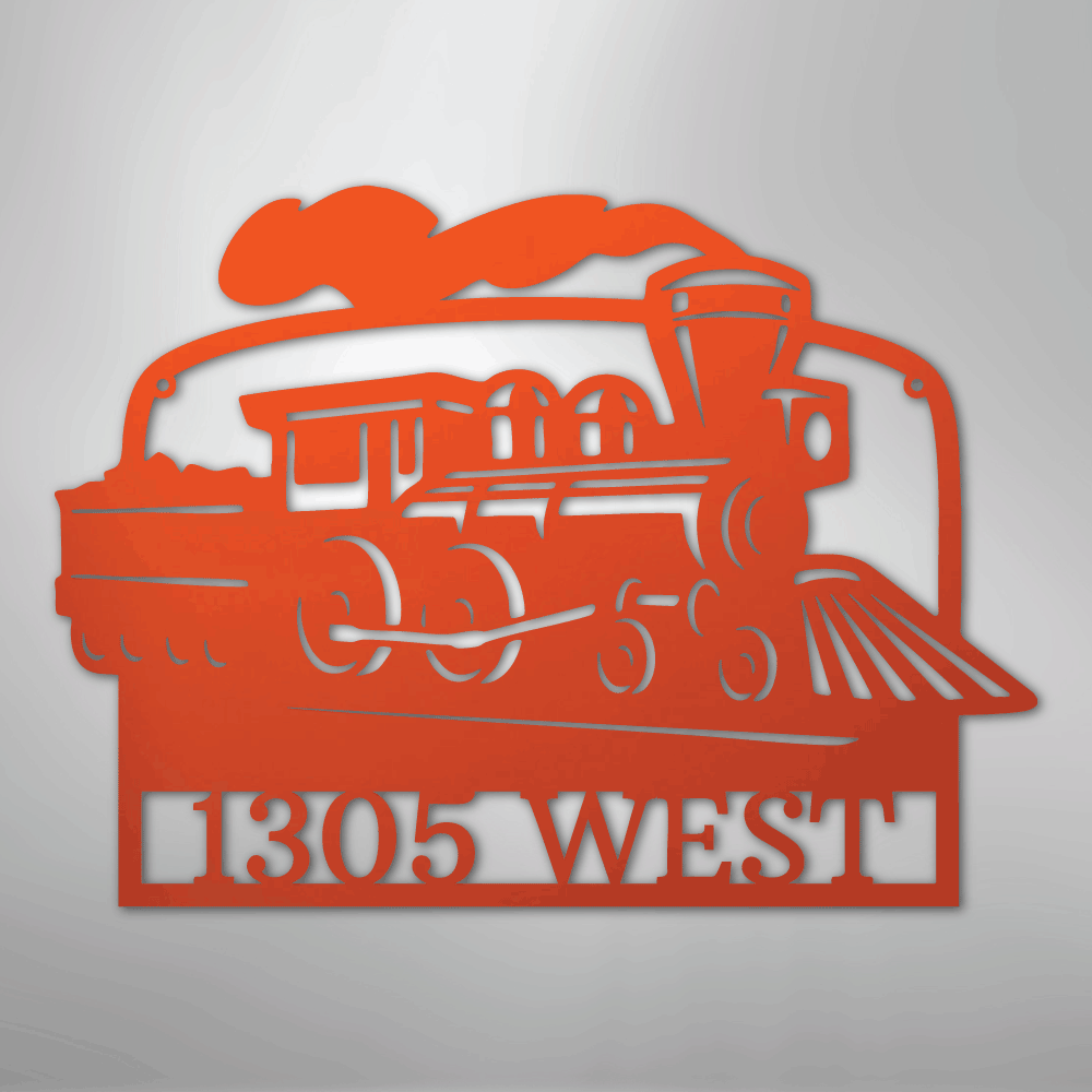 Custom Metal Wall Art - Personalized Coal Train Monogram Sign Orange