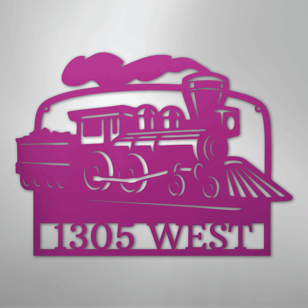 Custom Metal Wall Art - Personalized Coal Train Monogram Sign Purple
