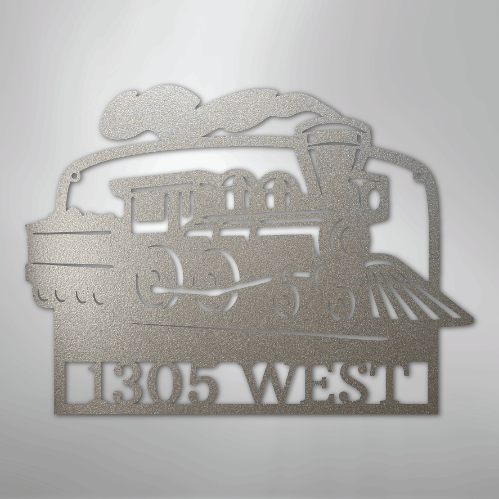 Custom Metal Wall Art - Personalized Coal Train Monogram Sign Silver