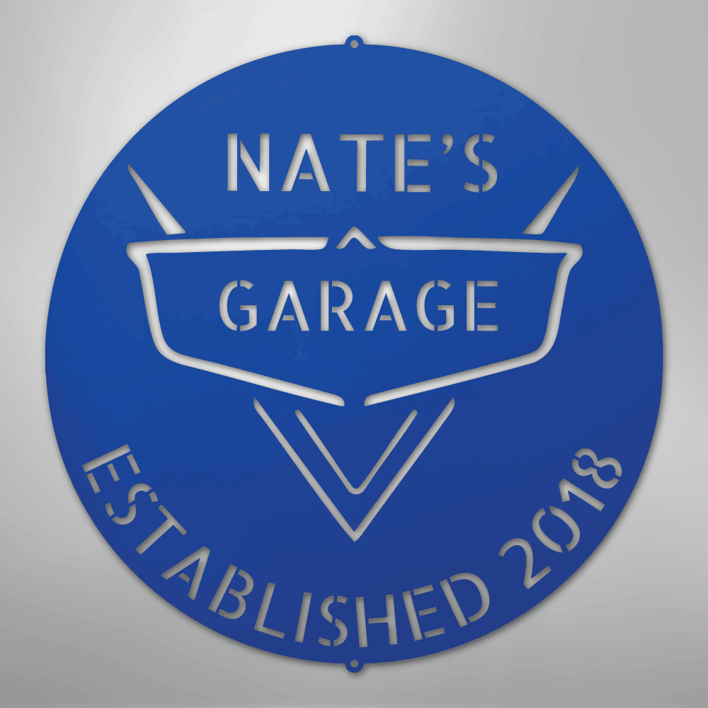 Custom Metal Wall Art - Personalized Classic Car Garage Plaque Blue