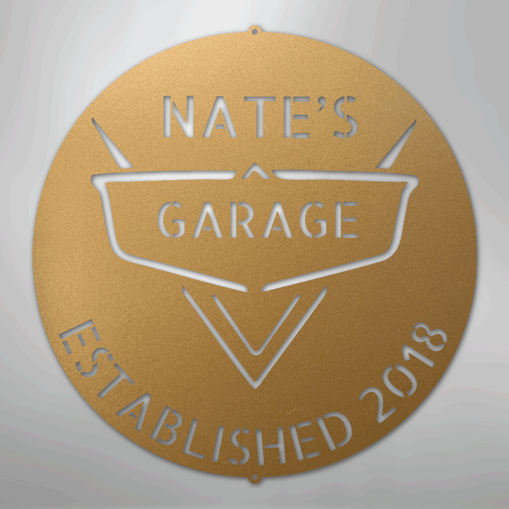 Custom Metal Wall Art - Personalized Classic Car Garage Plaque Gold