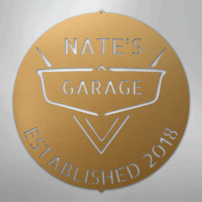 Custom Metal Wall Art - Personalized Classic Car Garage Plaque Gold