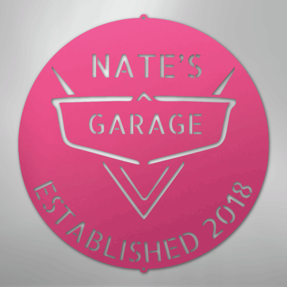 Custom Metal Wall Art - Personalized Classic Car Garage Plaque Pink