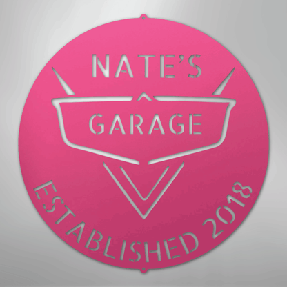 Custom Metal Wall Art - Personalized Classic Car Garage Plaque Pink